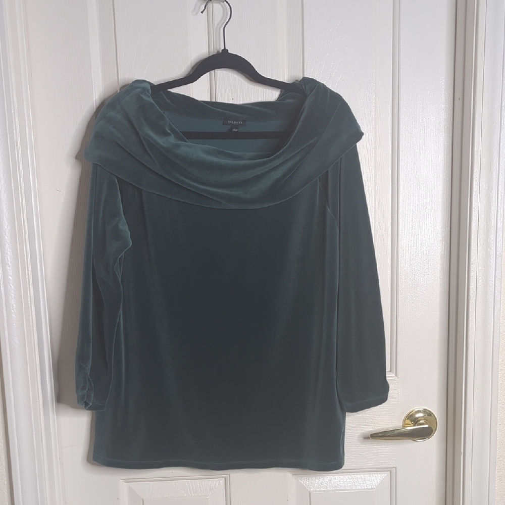 Talbots Green Velvet Cowlneck‎ Blouse Large *See Last 2 Pics For Actual Color*